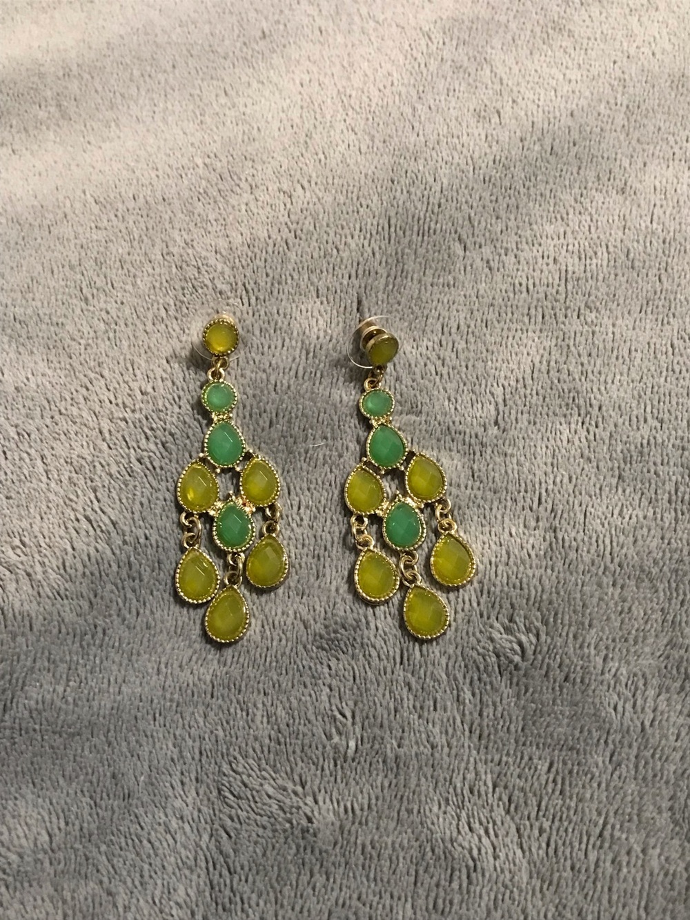 Gold Tone Dark Olive Green Chandelier Long Bohemian Earrings